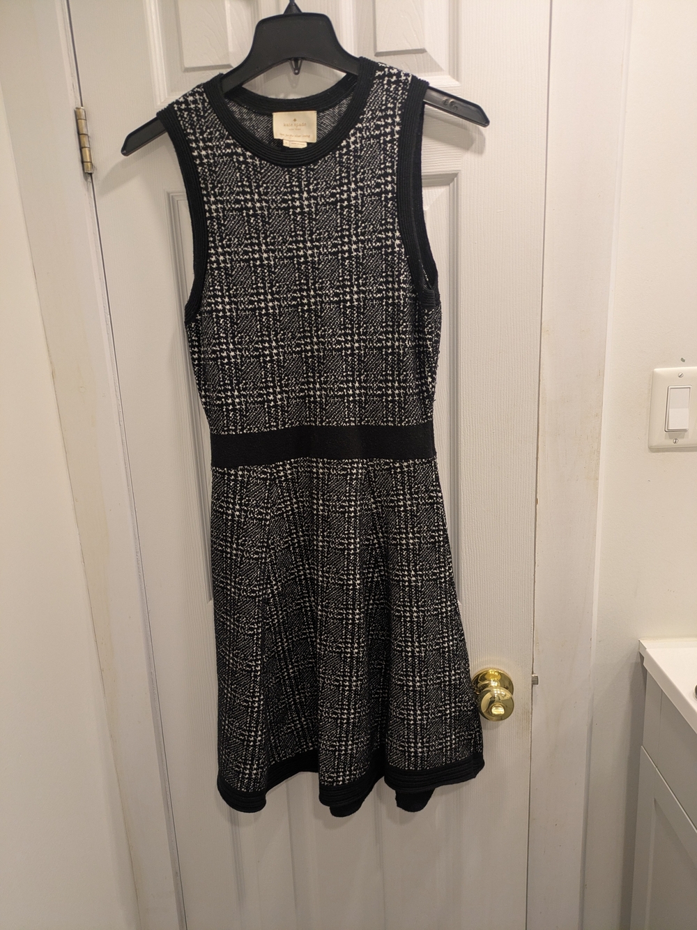 Kate Spade Sleeveless Black & White Knit Fit-and-Flare Dress